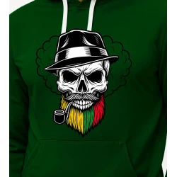 Tumši zaļš džemperis ar kapuci Galvaskauss un Pipe