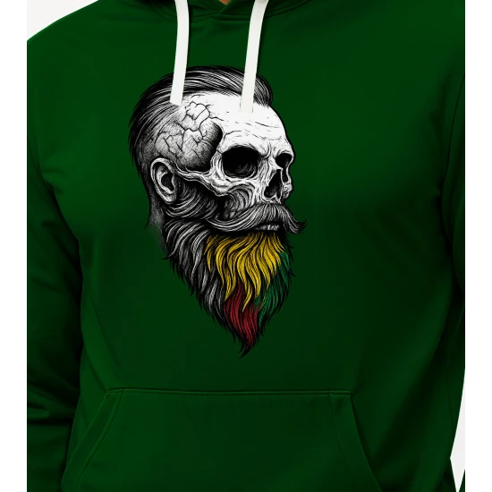 Tumši zaļš džemperis ar kapuci Galvaskausa profils PK4013