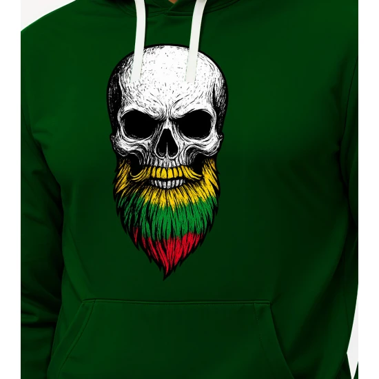 Tumši zaļa jaka ar kapuci un bārdu Skull and Beard PK4013