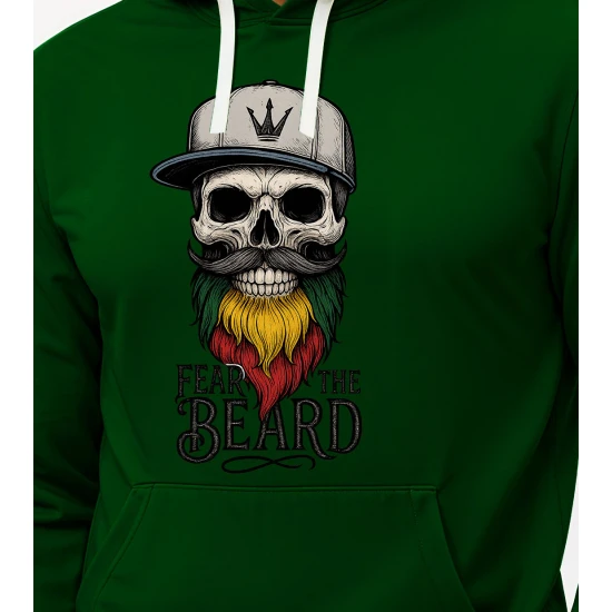 Tumši zaļš džemperis ar kapuci Galvaskauss ar pelēku cepuri PK4013