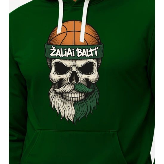 Tumši zaļš džemperis ar kapuci Galvaskauss un bumba PK4013