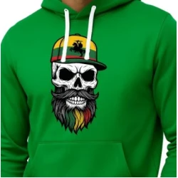 Vīriešu zaļš svīteris ar kapuci un galvaskausu-vytis