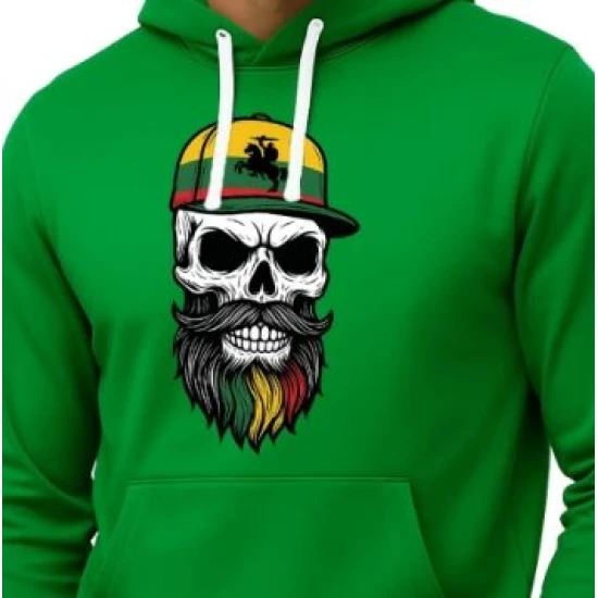 Vīriešu zaļš svīteris ar kapuci un galvaskausu-vytis PK4011