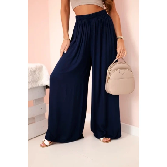 Sieviešu platās bikses Andi tumši zilā krāsā Bikses