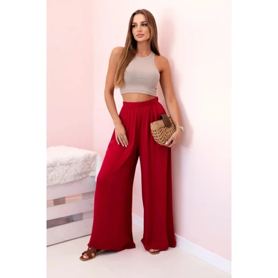 Sieviešu platās bikses Andi tumši sarkanā krāsā 32546