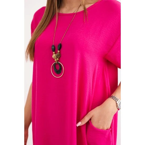 Rozā kleita ar kabatām un kulonu Deli 28766