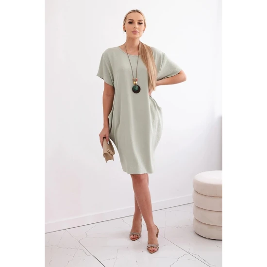 Pelēka kleita ar kabatām un kulonu Deli 29295