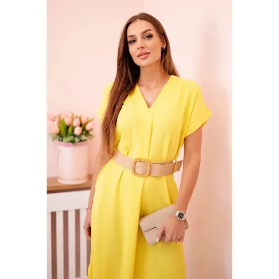 Women's yellow dress with belt Amber 29340