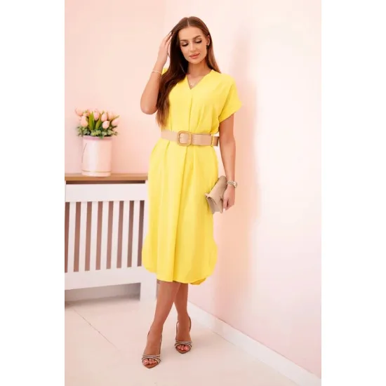 Women's yellow dress with belt Amber 29340