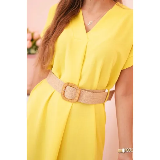 Women's yellow dress with belt Amber 29340