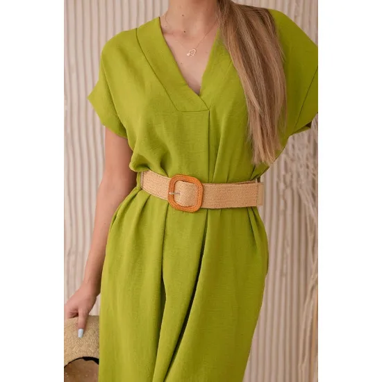 Women's light green dress with belt Amber 24037