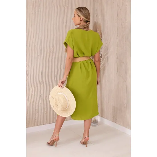 Women's light green dress with belt Amber 24037