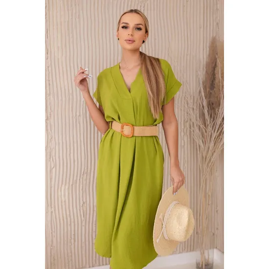 Women's light green dress with belt Amber 24037