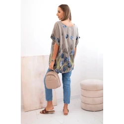 Sieviešu pelēks krekls ar ziediem Limon