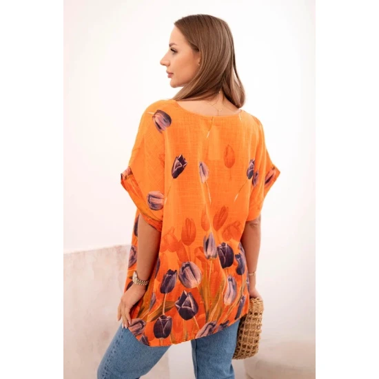 Sieviešu oranžs krekls ar ziediem Limon 32060