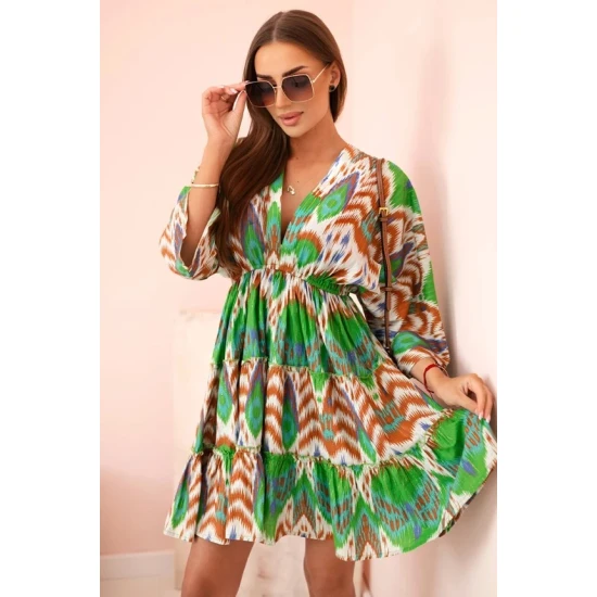 Sieviešu zaļa kleita ar platām piedurknēm Wave 32641