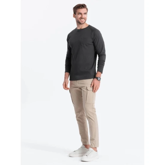 Vīriešu tumši pelēks krekls ar garām piedurknēm Doug V5 OM-LSCL-0109