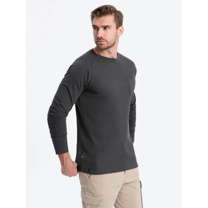 Vīriešu tumši pelēks krekls ar garām piedurknēm Doug V5 OM-LSCL-0109