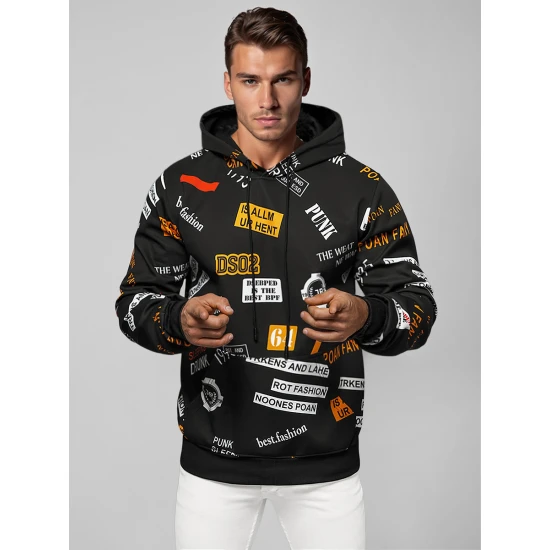 Vīriešu melns džemperis ar kapuci Rot Fashion JS/8B1250/3Z