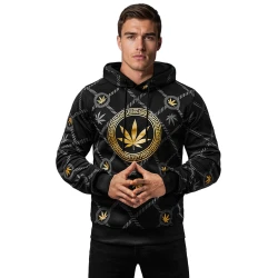 Vīriešu melns džemperis ar zelta apdruku Kanna