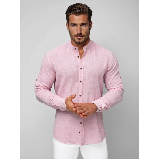 Vīriešu rozā krekls ar taisnu apkakli Party O/V158