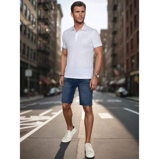 Vīriešu balts polo krekliņš ar logo Emblēma PX0627