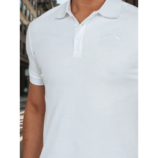 Vīriešu balts polo krekliņš ar logo Emblēma PX0627