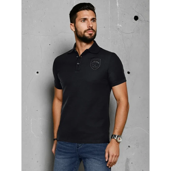 Vīriešu melns polo krekliņš ar logo Emblēma PX0624