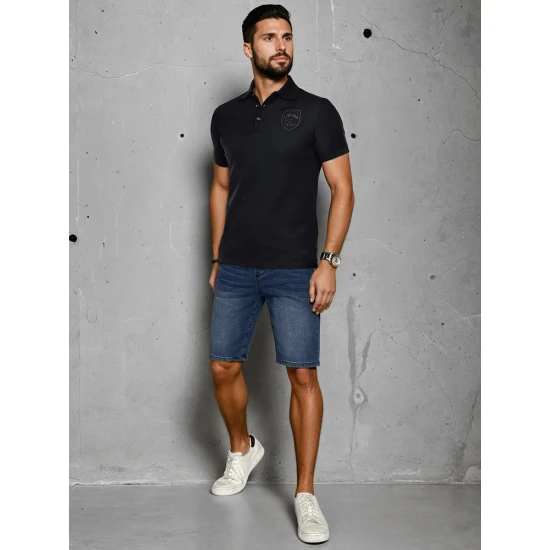 Vīriešu melns polo krekliņš ar logo Emblēma PX0624