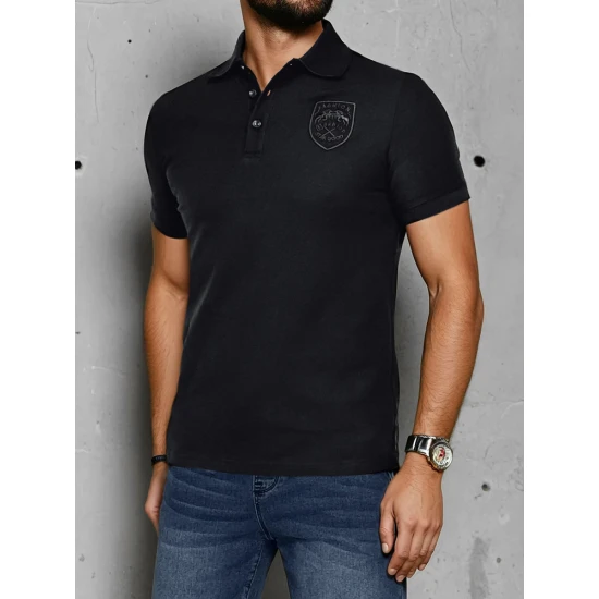 Vīriešu melns polo krekliņš ar logo Emblēma PX0624