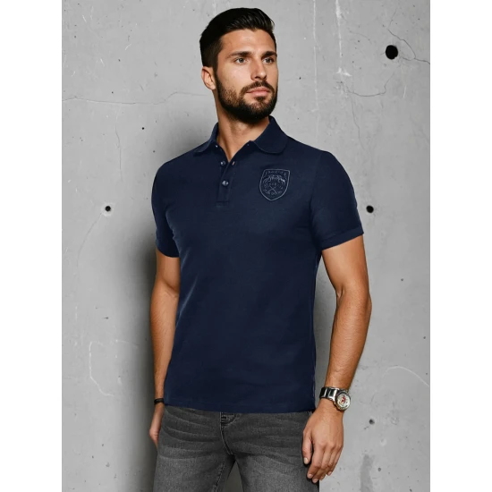 Vīriešu tumši zils polo krekls ar logo Emblēma PX0625