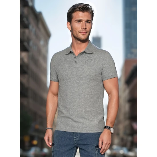 Vīriešu pelēks polo krekliņš ar logo Emblēma PX0626