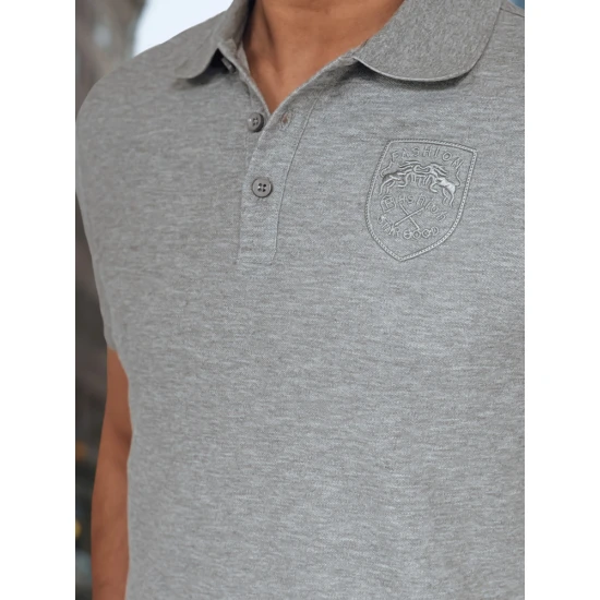 Vīriešu pelēks polo krekliņš ar logo Emblēma PX0626