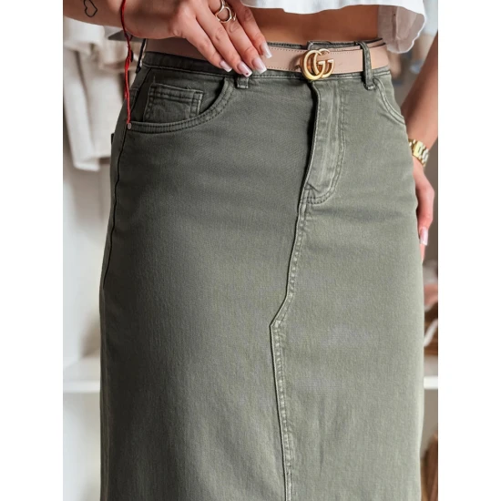 Zaļi džinsa svārki ar šķēlumu Midiway CY0489