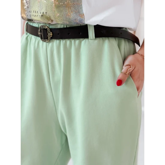 Sieviešu gaišas piparmētru bikses ar jostu Taizeme UY2552