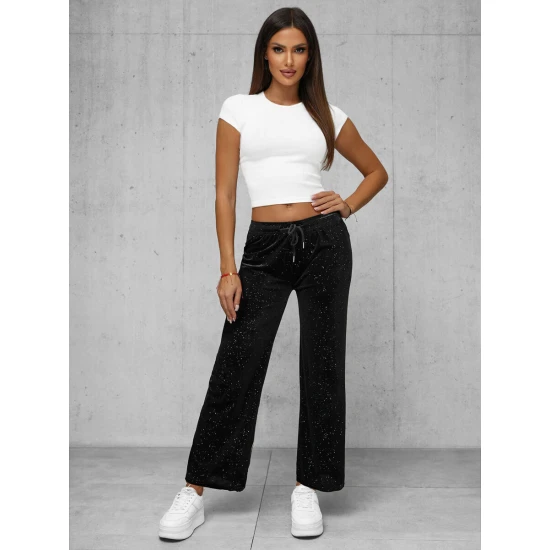 Sieviešu melnas platas samta bikses Metāls JS/92K519/3