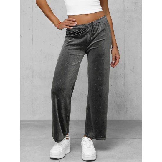 Sieviešu tumši pelēkas platas samta bikses Metāls