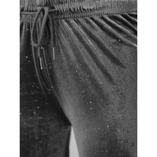 Sieviešu tumši pelēkas platas samta bikses Metāls