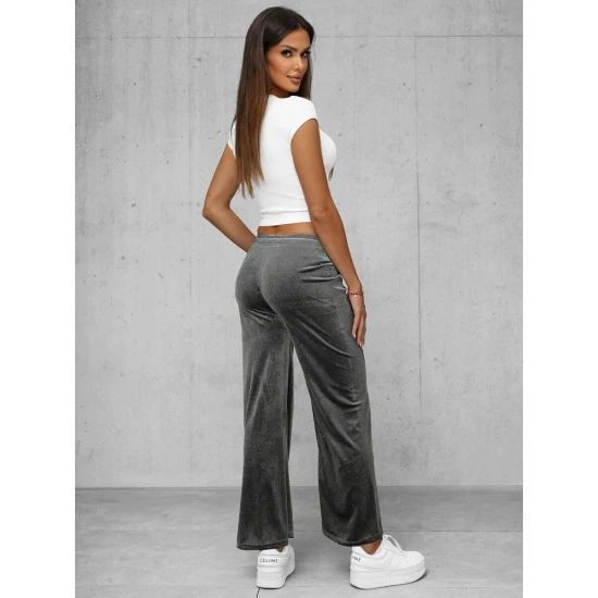 Sieviešu tumši pelēkas platas samta bikses Metāls