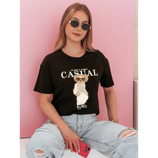 Sieviešu melns T-krekls Classy RY2873