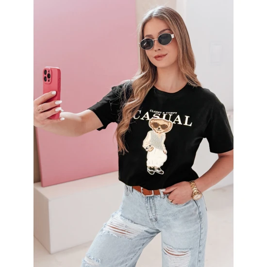 Sieviešu melns T-krekls Classy RY2873