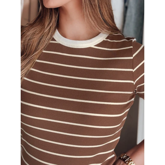 Sieviešu brūns svītrains T-krekls Liness RY2810