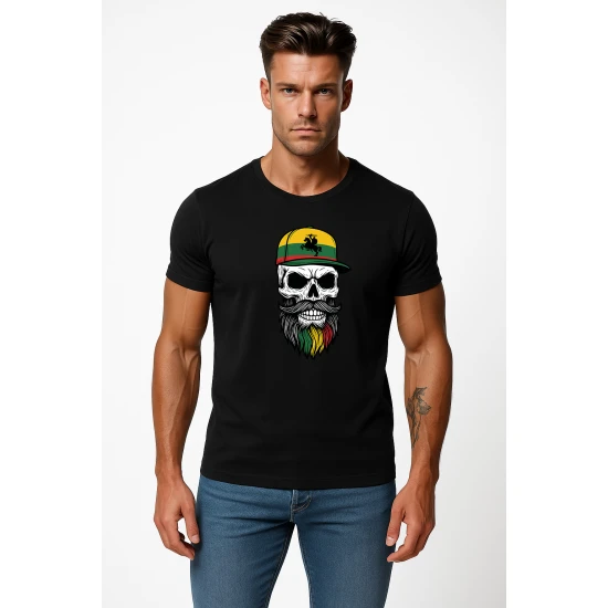 Vīriešu melns krekls Galvaskauss ar cepuri PK4016