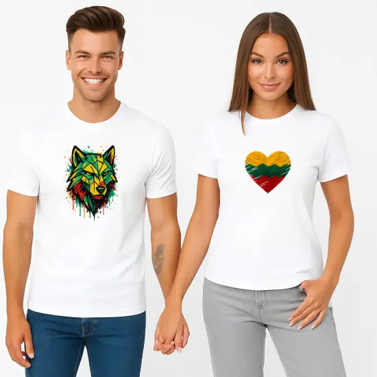 Balts T-kreklu komplekts Heart Geometric Wolf PK4027