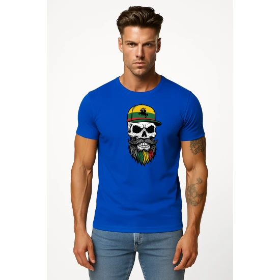 Vīriešu zils krekls Galvaskauss un cepure PK4016