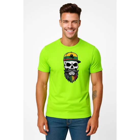 Vīriešu neona zaļš krekls Galvaskauss un cepure PK4016