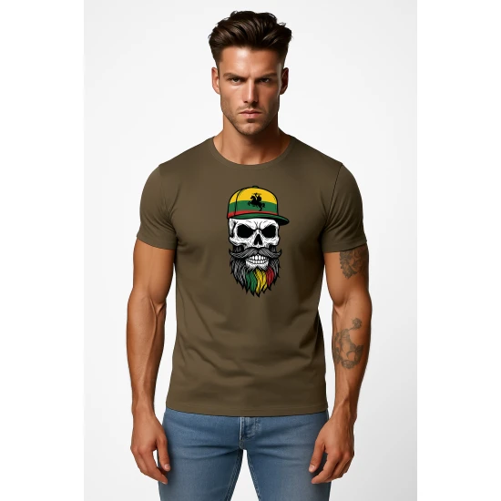 Vīriešu haki krekls Galvaskauss ar cepuri PK4016