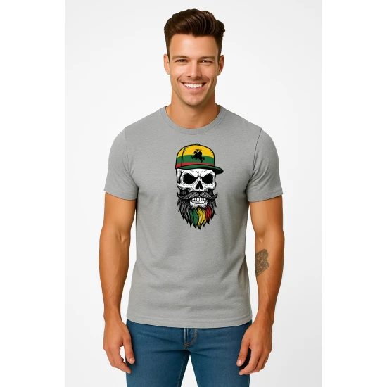 Vīriešu gaiši pelēks krekls Galvaskauss ar cepuri PK4016