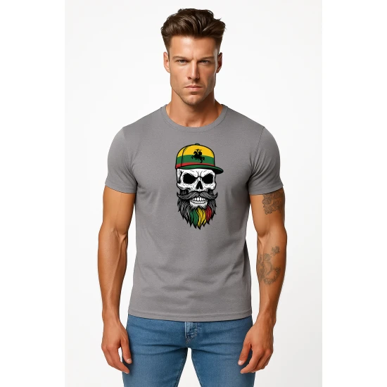 Vīriešu pelēks krekls Galvaskauss ar cepuri PK4016