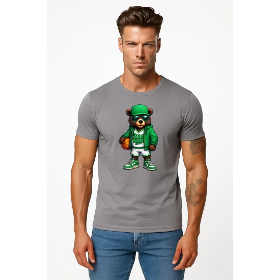 Vīriešu pelēks lāča krekls ar bumbas džemperi PK4019